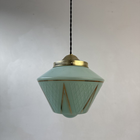 Image 1 of Lampada a sospensione antica blu-verde, vintage, anni '50