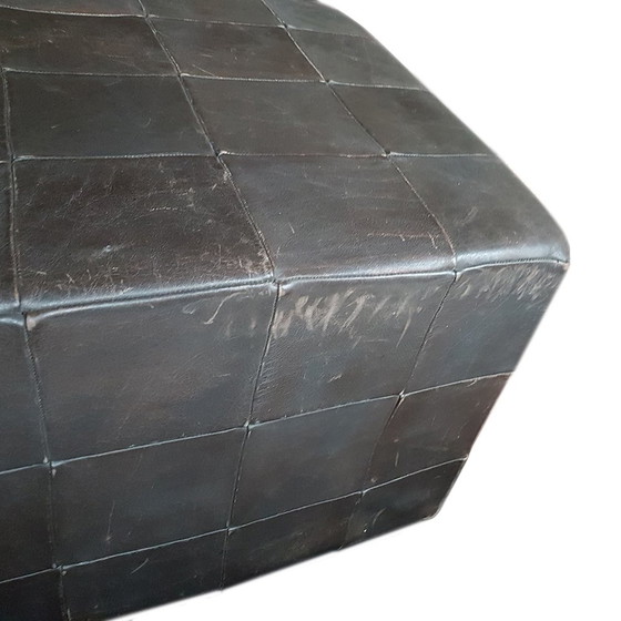 Image 1 of Mid-Century Leather Patchwork Ottoman