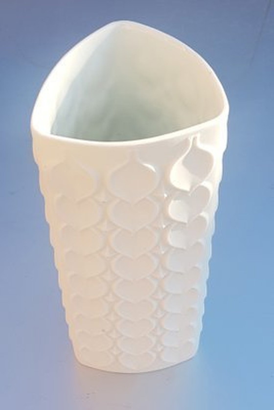 Image 1 of Triangle White Biscuit Vase With Heart Decor From Kaiser, 1970S