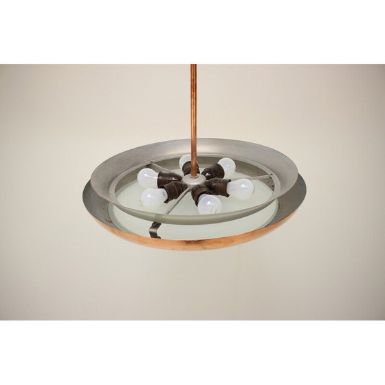 Image 1 of Vintage UFO chandelier in metal and copper by Josef Hurka for Napako, Czechoslovakia 1930