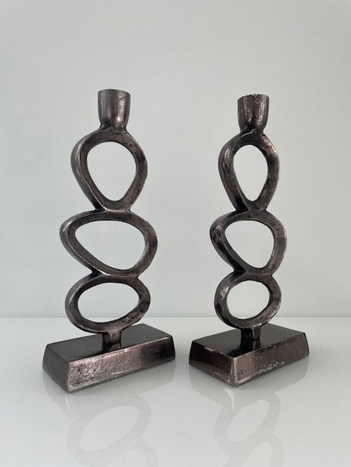 2X Minimalist Candlesticks Stacked Rings (26.5Cm High)