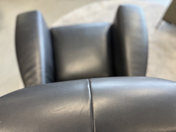 Image 1 of Label Longa Armchair Black Leather With Brown Leather Footstool