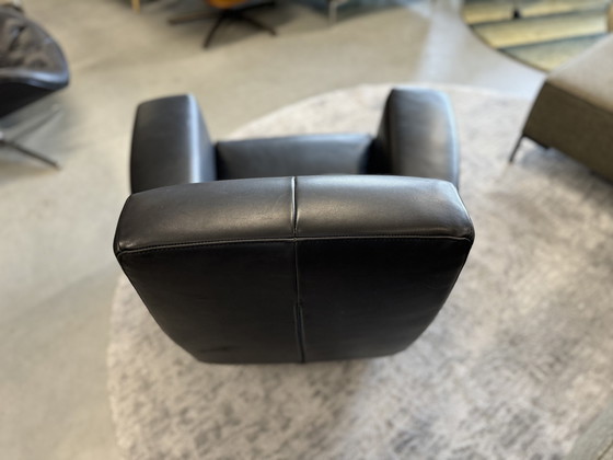 Image 1 of Label Longa Armchair Black Leather With Brown Leather Footstool