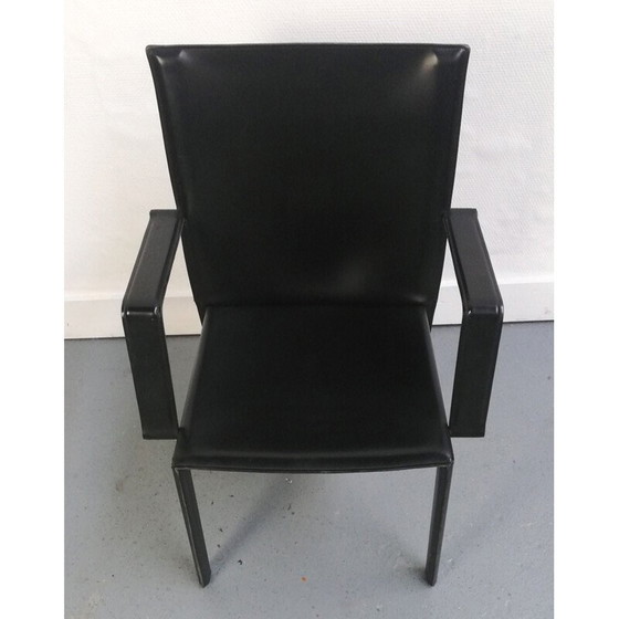 Image 1 of Vintage black leather chair with arms by Enrico Pellizzoni