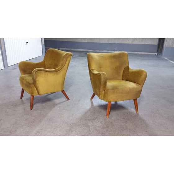 Image 1 of Pair of vintage Italian armchairs in gold velvet, 1950-1960