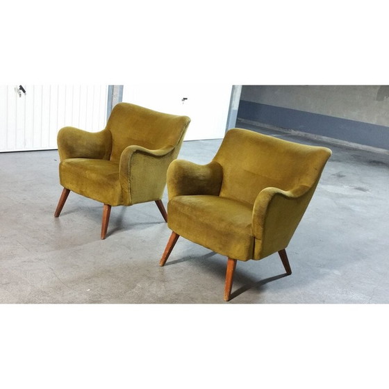 Image 1 of Pair of vintage Italian armchairs in gold velvet, 1950-1960