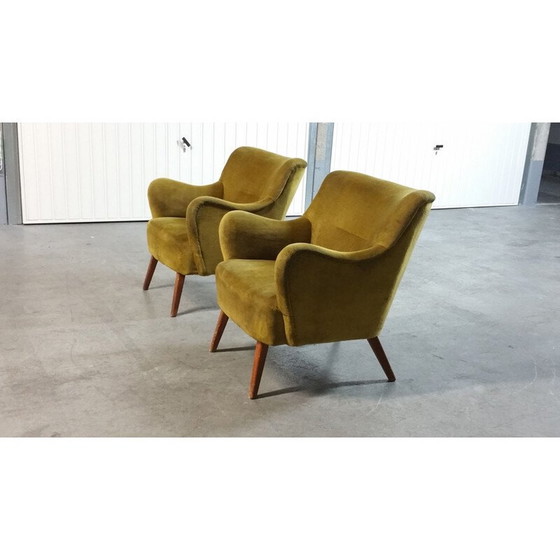 Image 1 of Pair of vintage Italian armchairs in gold velvet, 1950-1960