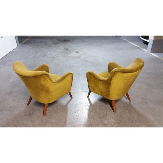 Image 1 of Pair of vintage Italian armchairs in gold velvet, 1950-1960