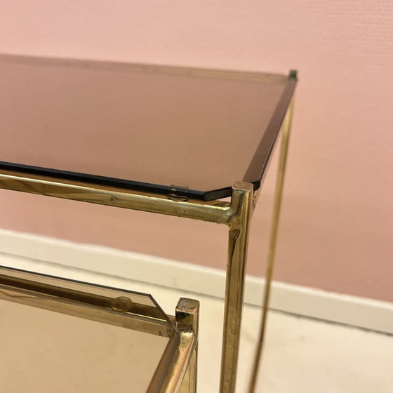 Image 1 of Side Tables - Brass And Smoke Glass.