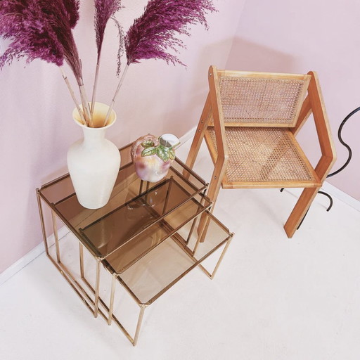 Side Tables - Brass And Smoke Glass.