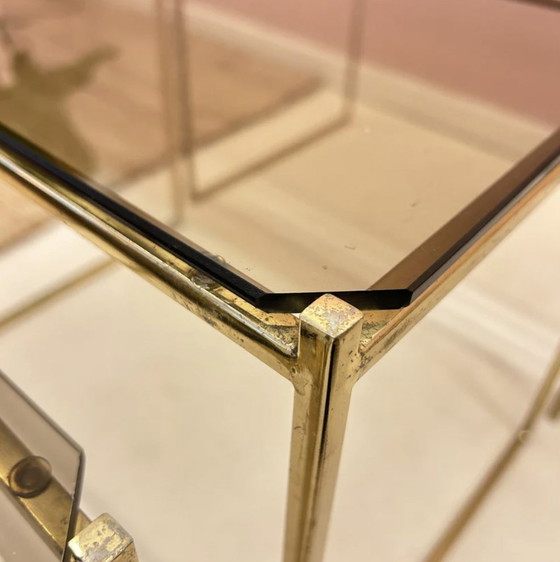 Image 1 of Side Tables - Brass And Smoke Glass.