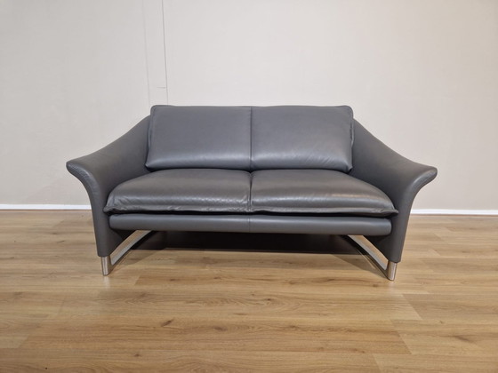 Image 1 of 2x Leolux Enora 3+2 seater Sofa Set Gray Leather Design