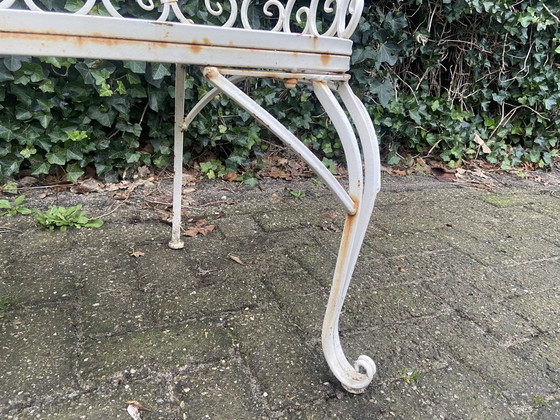 Image 1 of Set Of 2 Iron Garden Benches And Oval Garden Table, White