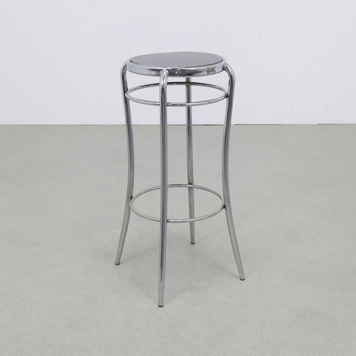 4x Bar Stool in chrome & wood, 1980s