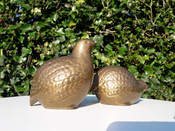 Image 1 of 2 figurines quails of brass height 16 and 12 cm