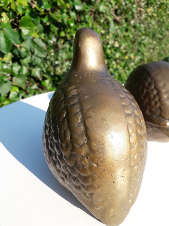 Image 1 of 2 figurines quails of brass height 16 and 12 cm