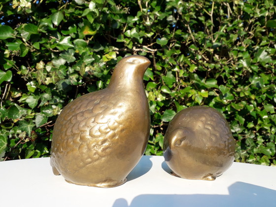 Image 1 of 2 figurines quails of brass height 16 and 12 cm