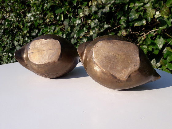 Image 1 of 2 figurines de cailles en laiton hauteur 16 et 12 cm