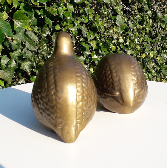 Image 1 of 2 figurines quails of brass height 16 and 12 cm