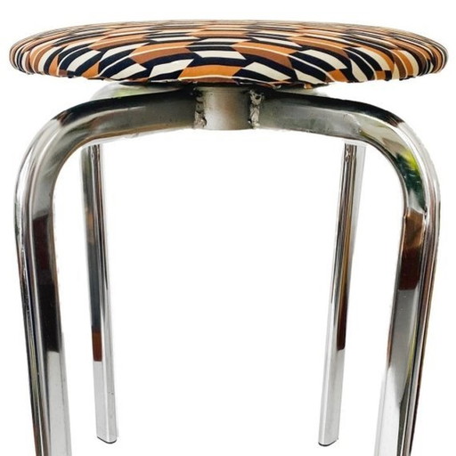 Mid-century retro stool chrome swivel print 1970's