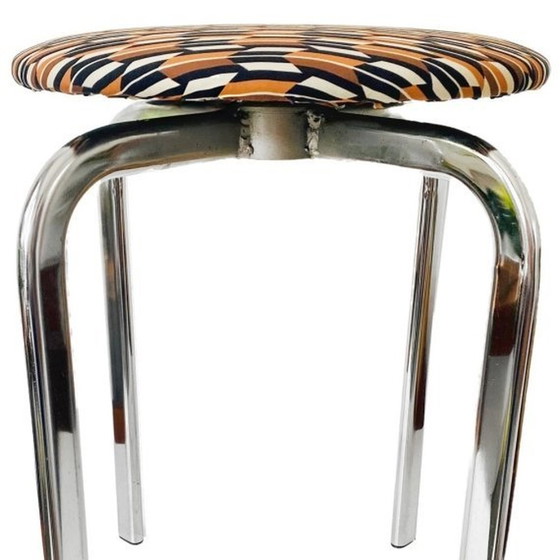 Image 1 of Mid-century retro stool chrome swivel print 1970's