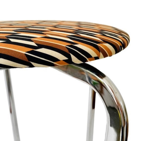 Image 1 of Mid-century retro stool chrome swivel print 1970's