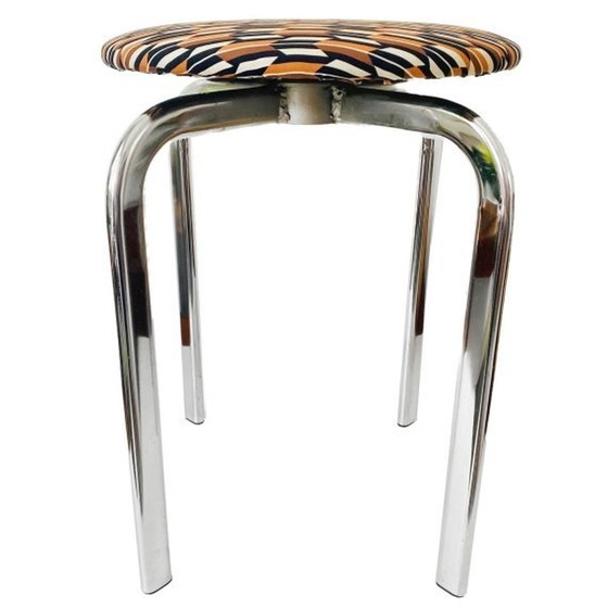 Image 1 of Mid-century retro stool chrome swivel print 1970's