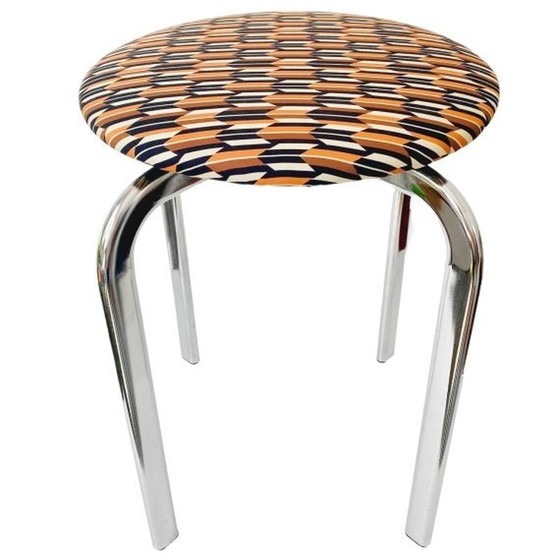 Image 1 of Mid-century retro stool chrome swivel print 1970's