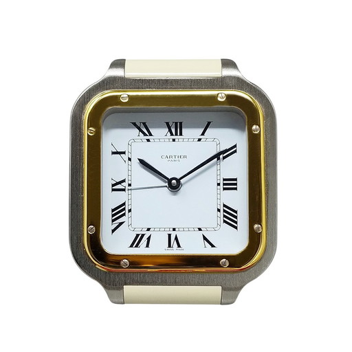 1980s Gorgeous Cartier Santos Alarm Clock Pendulette - Made in Switzerland