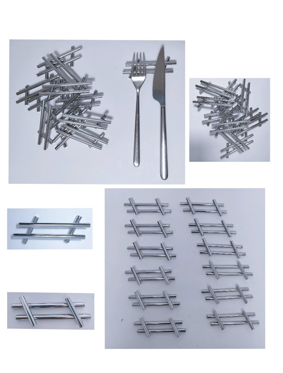 Image 1 of Twelve Chrome Metal Knife Racks 70s Design