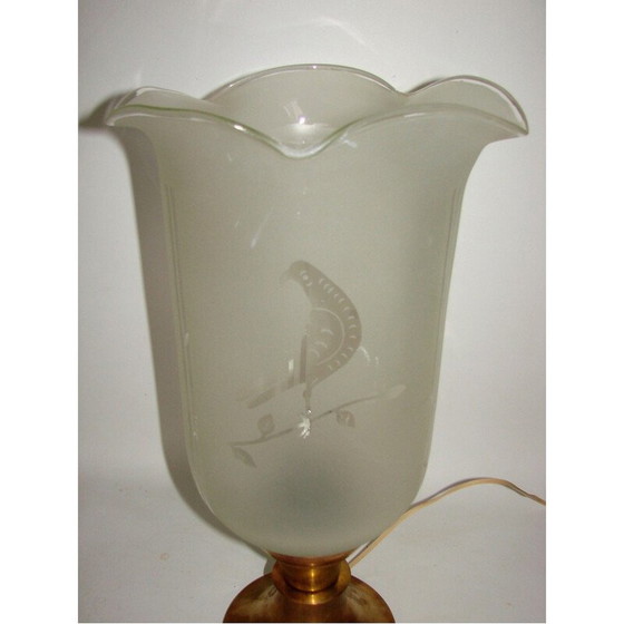 Image 1 of Lampada vintage in ottone e vetro smerigliato, 1940