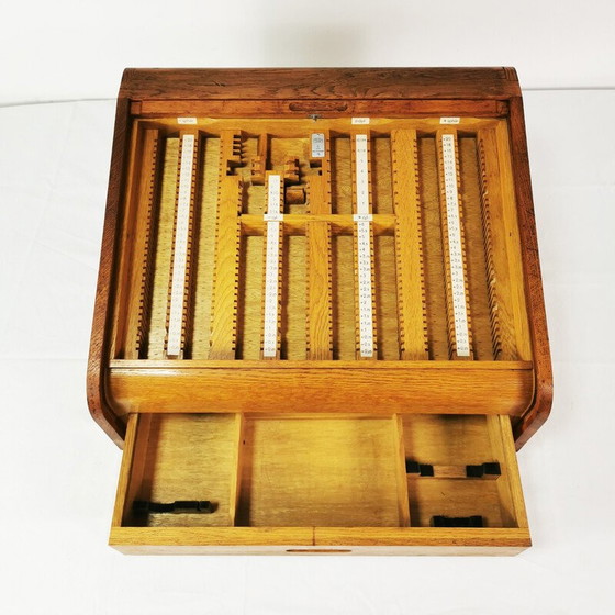 Image 1 of Vintage oak wood roller shutter cabinet by Carl Zeiss Jena, Germany 1950