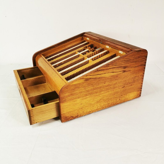 Image 1 of Vintage oak wood roller shutter cabinet by Carl Zeiss Jena, Germany 1950