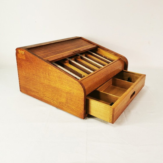 Image 1 of Vintage oak wood roller shutter cabinet by Carl Zeiss Jena, Germany 1950