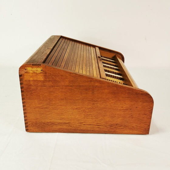 Image 1 of Vintage oak wood roller shutter cabinet by Carl Zeiss Jena, Germany 1950