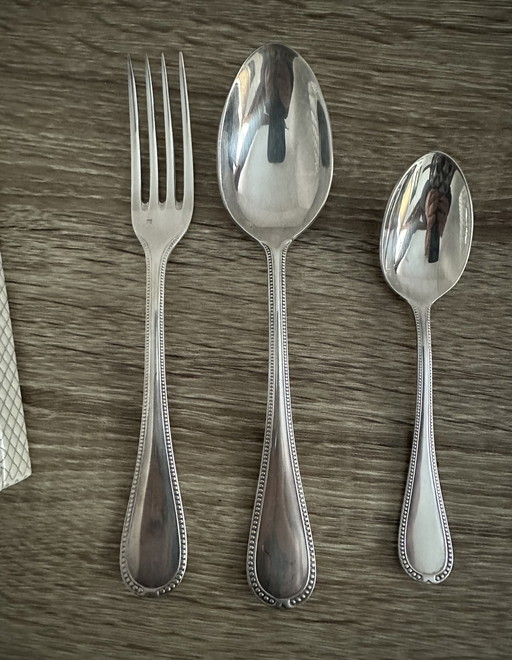 3 pieces of silver-plated pearl birth cutlery, hallmarked