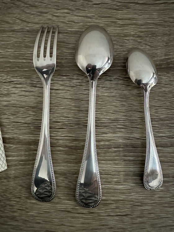 Image 1 of 3 pieces of silver-plated pearl birth cutlery, hallmarked