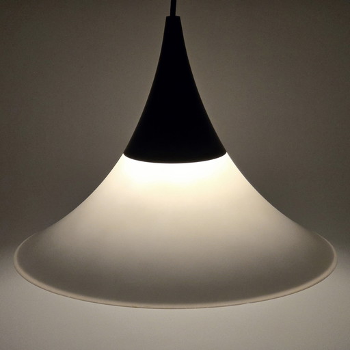 Vintage Mid Century Modern Glashütte Limburg Hand-Blown Opaline Glass Pendant Lamp, 1970S.