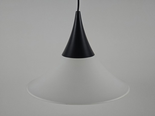 Vintage Mid Century Modern Glashütte Limburg Hand-Blown Opaline Glass Pendant Lamp, 1970S.