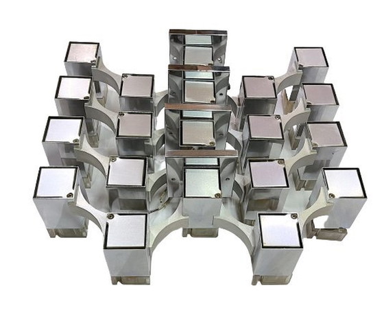 Image 1 of Sciolari, "Cubic" A Pair Of Large Metal Wall Lamp, Space Age, Italy 1970