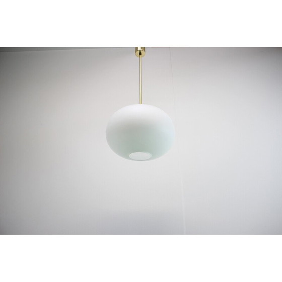 Image 1 of Vintage brass and milk glass pendant lamp by Kamenicky Senov, Czechoslovakia 1970
