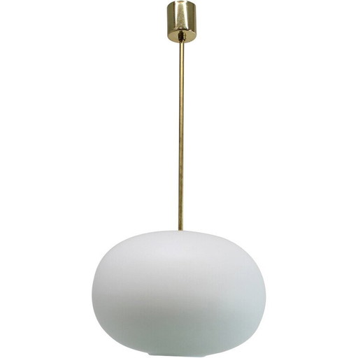 Vintage brass and milk glass pendant lamp by Kamenicky Senov, Czechoslovakia 1970