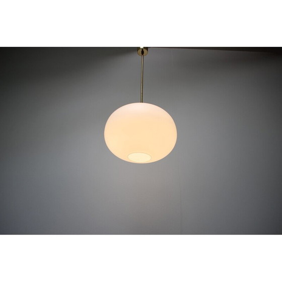 Image 1 of Vintage brass and milk glass pendant lamp by Kamenicky Senov, Czechoslovakia 1970