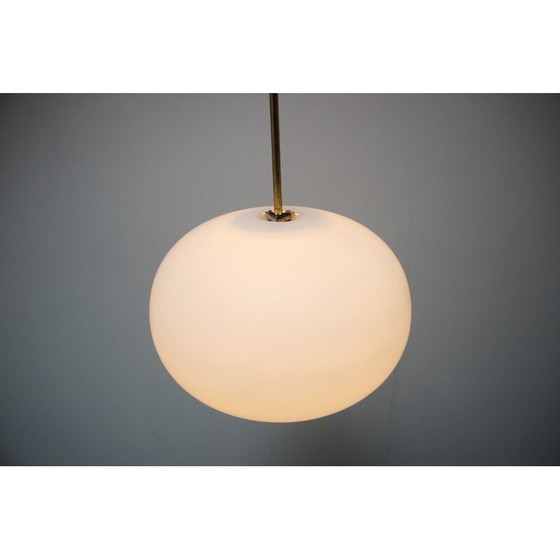 Image 1 of Vintage brass and milk glass pendant lamp by Kamenicky Senov, Czechoslovakia 1970