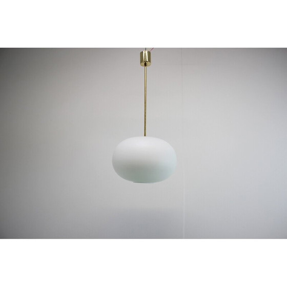Image 1 of Vintage brass and milk glass pendant lamp by Kamenicky Senov, Czechoslovakia 1970