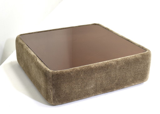 Vintage coffee table in Mohair and Glass, Italy – circa 1970