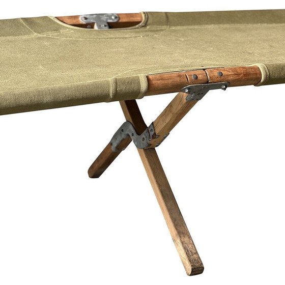 Image 1 of Green military pico bed in wood and metal, 1945