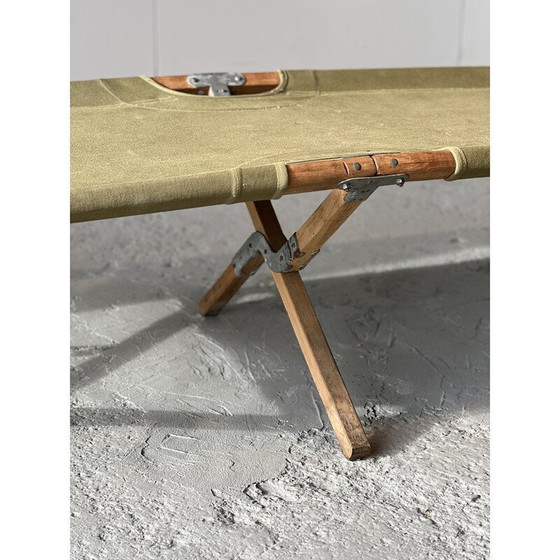Image 1 of Green military pico bed in wood and metal, 1945