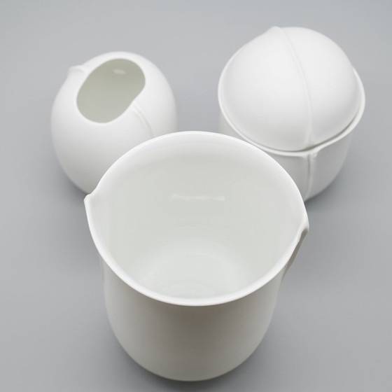 Image 1 of Hutschenreuther Bisque Porcelain Vase Trio Fine White Matte Mcm Eggshell Shaped