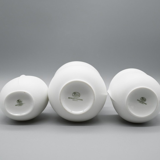 Image 1 of Hutschenreuther Bisque Porcelain Vase Trio Fine White Matte Mcm Eggshell Shaped